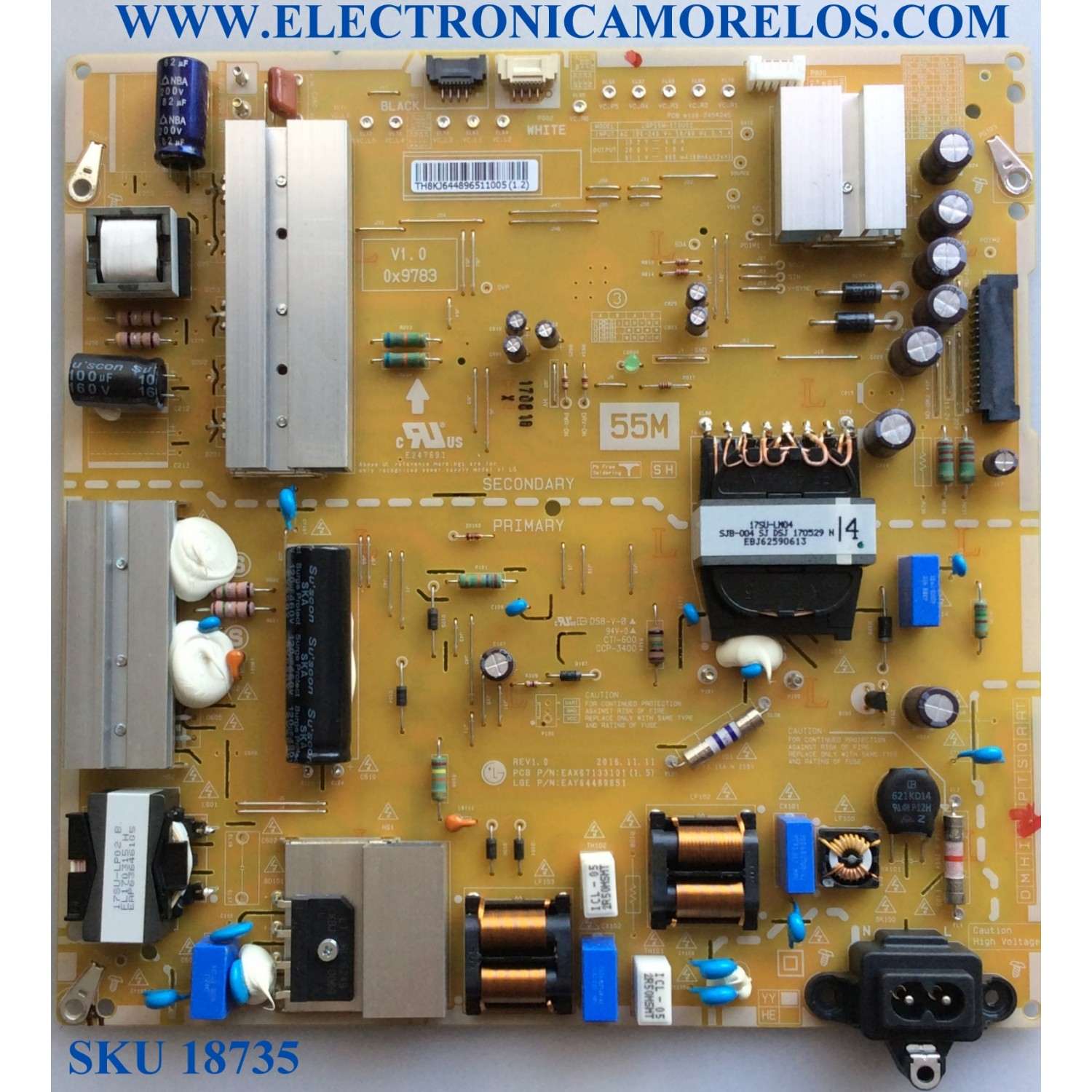 FUENTE DE PODER / LG EAY64489651 / EAX67133101 (1.5) / 64489651 / LGP55M-17SU12 / PANEL LC550EQH (DK)(M1) / MODELOS 55SJ8500-UB.AUSYLJR / 55SJ8500 / 55SJ8500-UB.BCCYLJR / 55SJ8500-UB.BUSYLJR